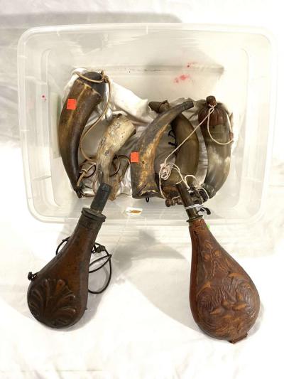 antique 1840s flasks  and powder horns - Vacaville, California