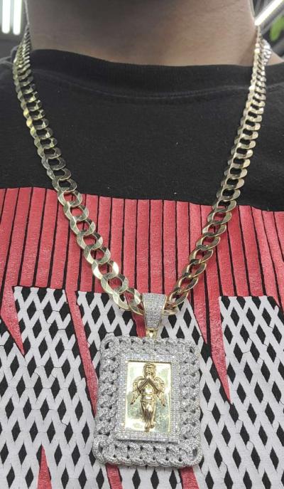 14K Gold Chain Miami Cudan W Stones 282 Grams 18 - Thumbnail 3