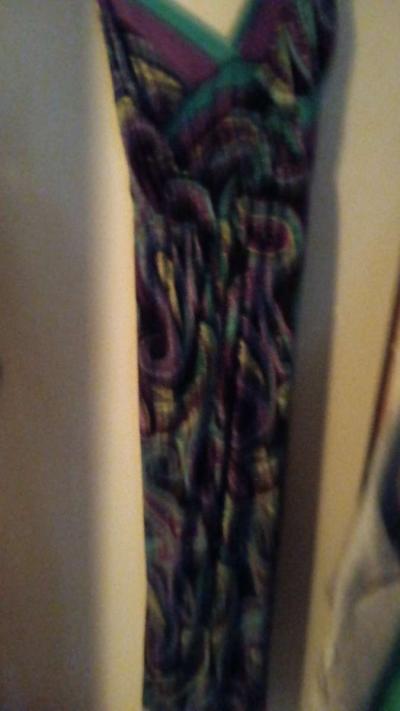 wild print halter top sundress of purples greens and blues - Thumbnail 2