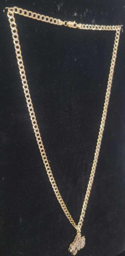 14K Gold Chain Hollow Cuban W Love Charm 114 Grams 22 - Thumbnail 6