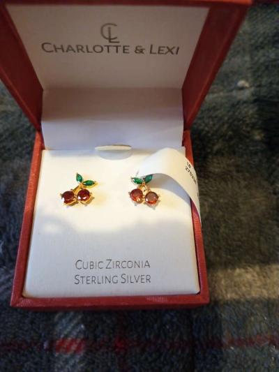 Sterling silver cherry earrings - Thumbnail 2