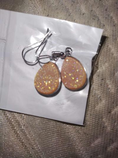 Sterling Silver Peach Orange Oval Earrings - Thumbnail 3