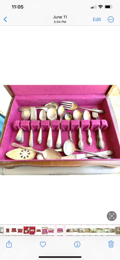 Antique triple dipped silver plated silver ware sets in wood - Thumbnail 3