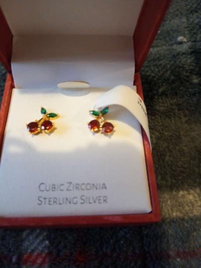 Sterling silver cherry earrings