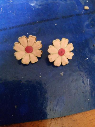 Vintage pair of enameled clip on earrings - Thumbnail 4