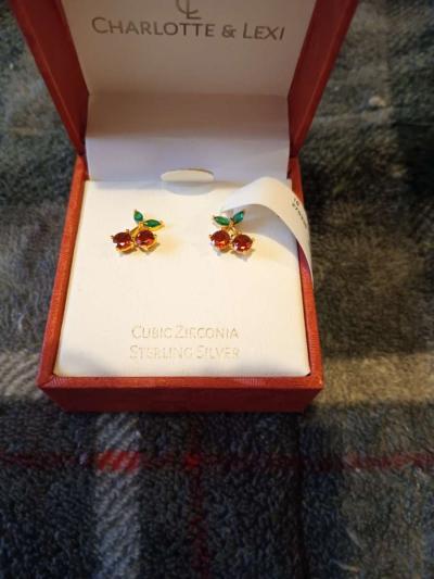 Sterling silver cherry earrings - Thumbnail 3