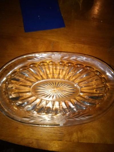 Pressed and copper wheel cut design oval bowl - Thumbnail 2