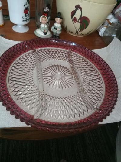 Indiana Glass Diamond Point 3 Part serving tray - Thumbnail 6