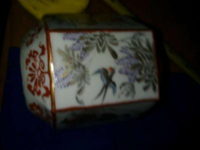 Hand Painted Oriental tea caddy no lid - Thumbnail 4