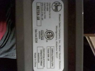 Rheem RETEX18 Hot water heater - Thumbnail 3