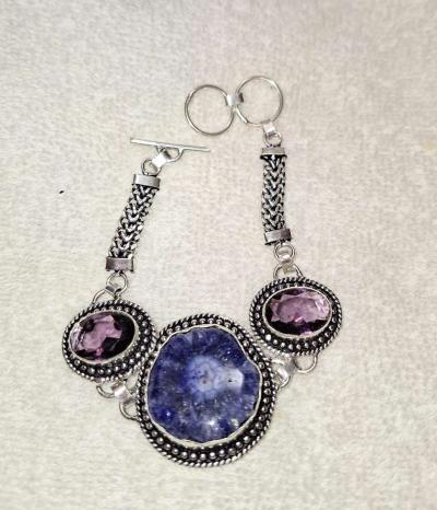 925 silver solar druzy and amethyst bracelet - Thumbnail 3