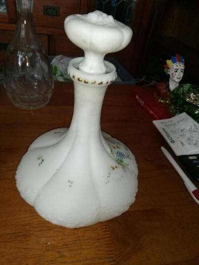 Victorian Embossed Milk glass Decanter - Thumbnail 2