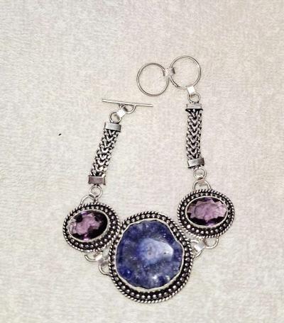 925 silver solar druzy and amethyst bracelet - Thumbnail 4