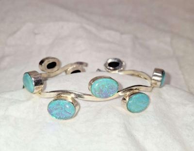 fire opals cuff bracelet  925 silver new - Thumbnail 4