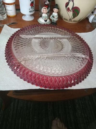 Indiana Glass Diamond Point 3 Part serving tray - Thumbnail 4