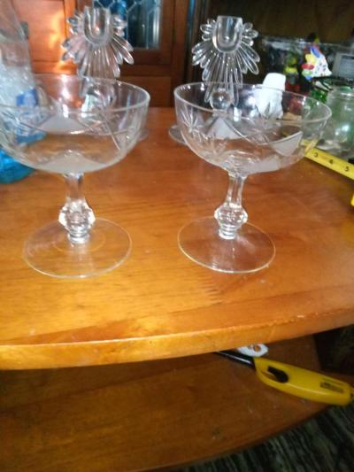 2 Copper wheel cut Champagne Glasses