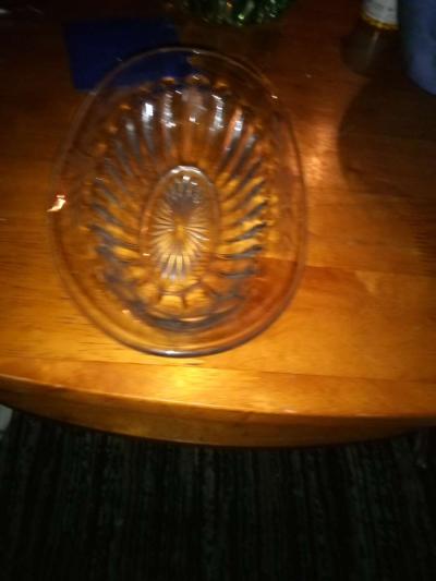 Pressed and copper wheel cut design oval bowl - Thumbnail 6