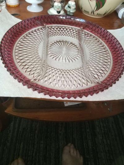 Indiana Glass Diamond Point 3 Part serving tray - Thumbnail 5