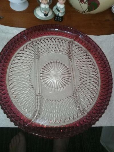 Indiana Glass Diamond Point 3 Part serving tray - Thumbnail 2