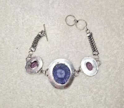 925 silver solar druzy and amethyst bracelet - Thumbnail 5