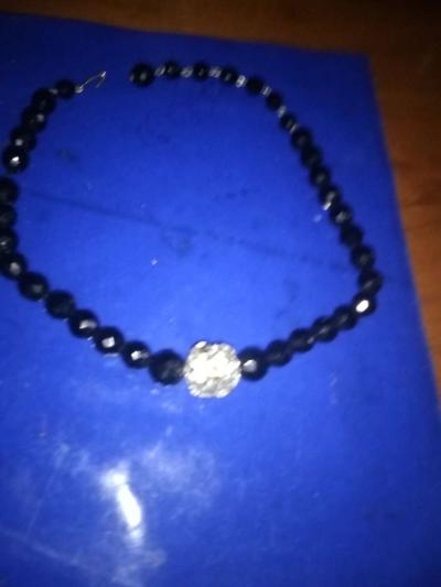 Obsidian and Glass Rhinestone Necklace - Thumbnail 6