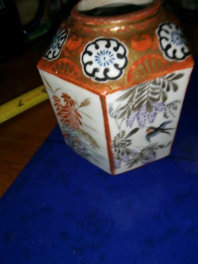 Hand Painted Oriental tea caddy no lid - Thumbnail 3