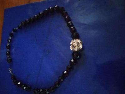 Obsidian and Glass Rhinestone Necklace
