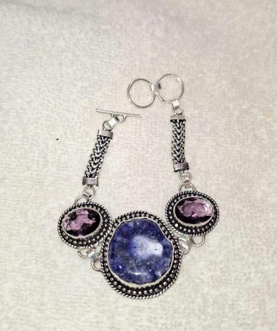 925 silver solar druzy and amethyst bracelet - Thumbnail 2