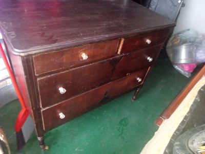 Vintage Dark wood dresser with wheels - Thumbnail 2