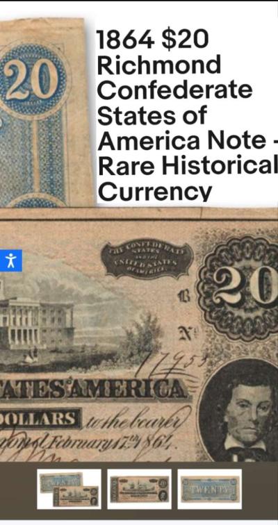 1864 Richmond Confederate States of America Note rare Hisori - Longview, Texas