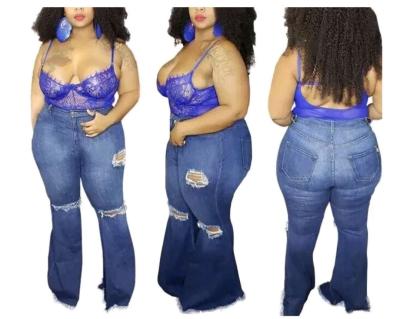 Womens plus size jeans Material cotton polyester Wide leg be - Thumbnail 2