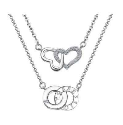 ROXI necklace Sterling Silver Plated Double Heart Two Layers - Thumbnail 4