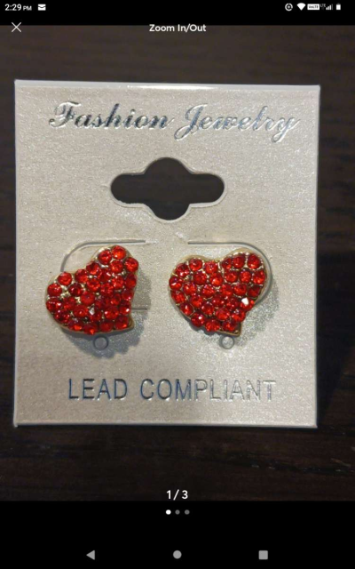 Double sided red heart sparkling earrings - Thumbnail 2