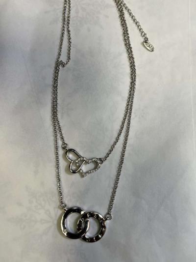 ROXI necklace Sterling Silver Plated Double Heart Two Layers - Thumbnail 3