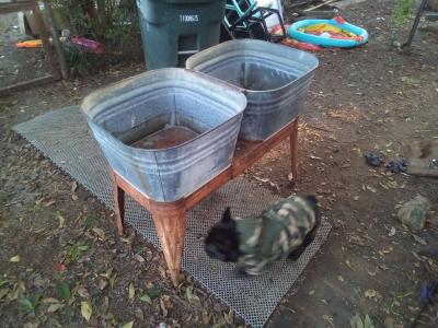 Vintage Wheeling Galvanized Double Wash Tub Stand - Thumbnail 2