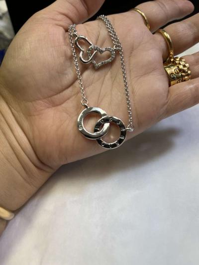 ROXI necklace Sterling Silver Plated Double Heart Two Layers - Thumbnail 5