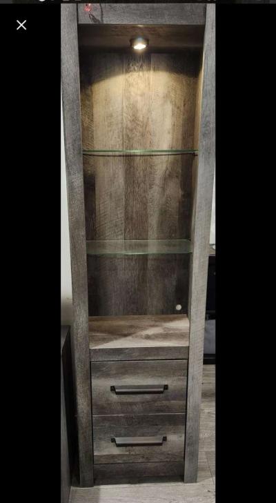 2 dray smokewood glass lighted stands - Thumbnail 2