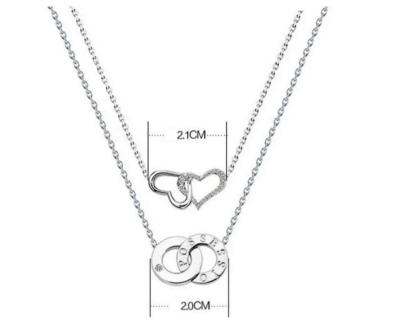 ROXI necklace Sterling Silver Plated Double Heart Two Layers - Thumbnail 2