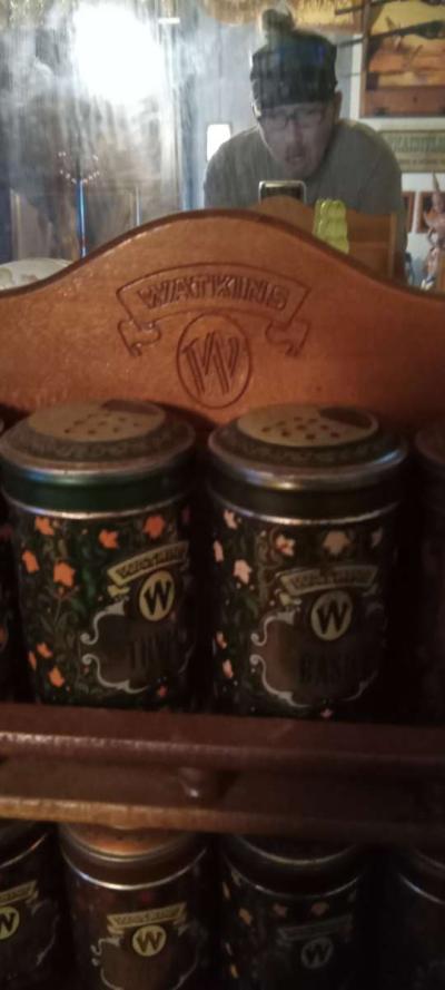 vintage spice cabinet with metal spice tins - Thumbnail 2