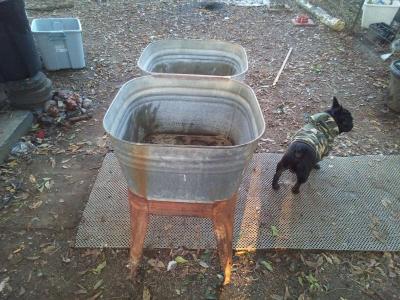 Vintage Wheeling Galvanized Double Wash Tub Stand - Thumbnail 4