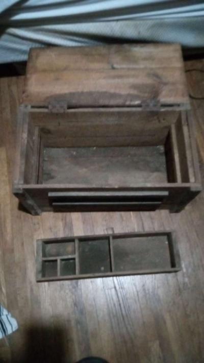 antique hand made wooden tool chest  box - Thumbnail 3