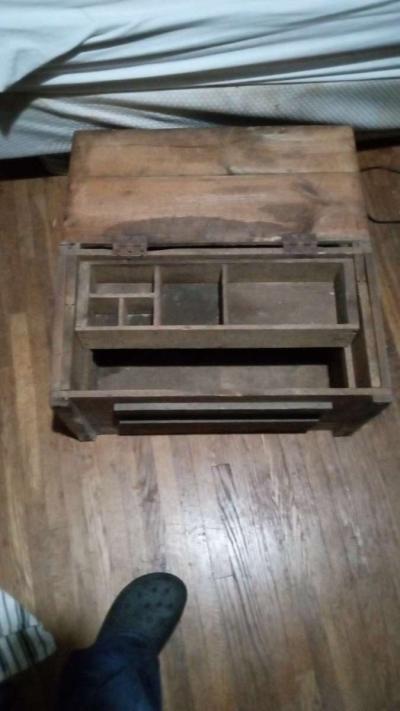antique hand made wooden tool chest  box - Thumbnail 2