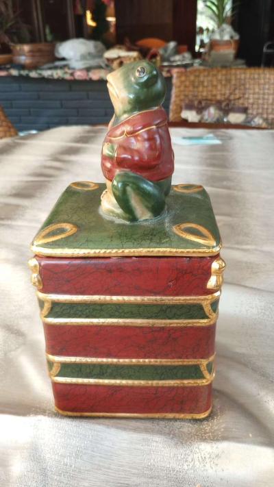 Ceramic Decorative Canister With Frog On top - Thumbnail 6
