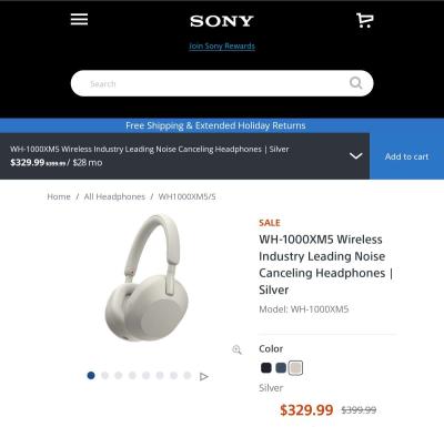 WH1000XM5 Wireless Industry Leading Noise Canceling Headphon - Thumbnail 3