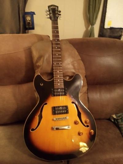 1999 Washburn semi Hollowbody tabbaco finish electric guitar - Thumbnail 2