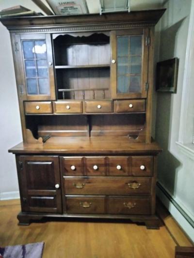 solid wood China cabinet 80 inches high 57 in long 20 in dee - Thumbnail 2