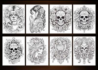 250 Tattoos Coloring Pages for Adults - Thumbnail 2