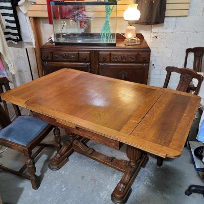 1930s solid  oak table and chairs - Thumbnail 3