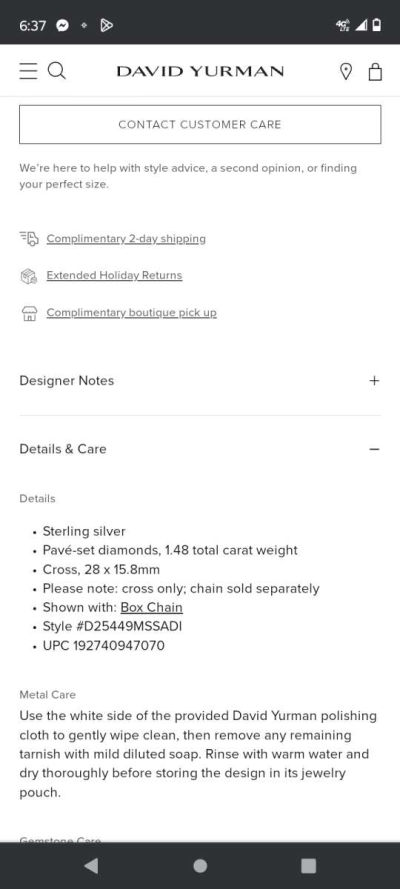 dy sterling silver cross necklace with diamonds - Thumbnail 4