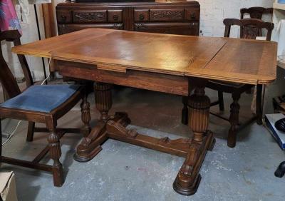 1930s solid  oak table and chairs - Thumbnail 2